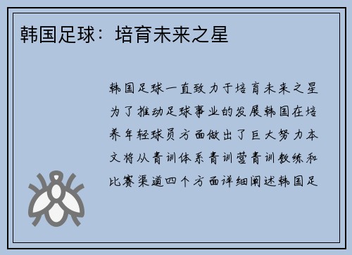 韩国足球：培育未来之星